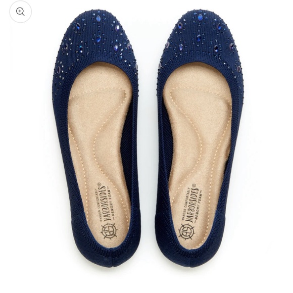 HARBORSIDES Narcisa Navy Blue Crystal Gem Knit Ballet Flat Shoes 10W WIDE - Picture 13 of 16
